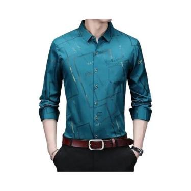 Imagem de Camisa Masculina Casual De Manga Longa Estampada, Não Precisa Passar, 