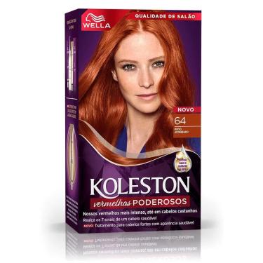 Imagem de Coloração Creme 64 Acaju Acobreado 172ml Koleston Wella Cobertura Fios Brancos Kit Noites Iluminadas