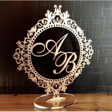 Imagem de Topo de Bolo Casamento  Com Iniciais - Brasão - Victare