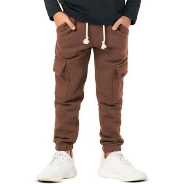 Imagem de Calça Infantil Moletom Menino Lisa Marrom - VRASALON, 4, Marrom