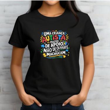Imagem de Camiseta Babylook Feminina Preta Azul Inclusão Autista Autismo TEA Plu