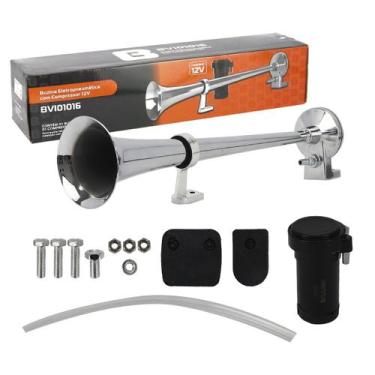 Imagem de Buzina Marítima 12v Compressor de ar Corneta metal Cromada Carro Camin