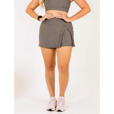 Imagem de Short Saia Fenda Lateral Feminino Com Bolso Beach Tennis Treino Academia Fitness Caminh...
