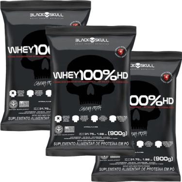 Imagem de Kit 3X Whey 100% HD - 900g Refil Chocolate - Black Skull