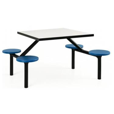 Imagem de Mesa para Refeitório FIXA 4 Lugares MDP Branco de 25 mm - Assento AZUL