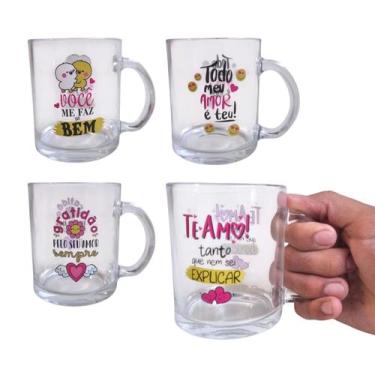 Imagem de Kit 4 Caneca Vidro Te Amo Amor Dia Das Mães Namorados 330ml - KeHome, 