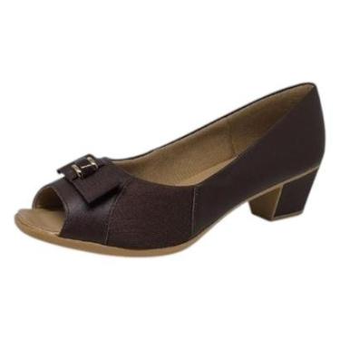 Imagem de Sapato Peeptoe Feminino Salto Baixo Conforto Couro Usaflex-Feminino
