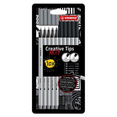 Imagem de Caneta Stabilo Creative Tips Arty Graduado Cinza e Preto com 10 Und.