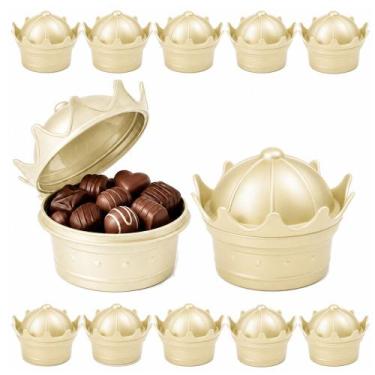 Imagem de Kit 10 Pote de Lembrança Coroa Princesa p/ Festa Infantil Dourado - Pl