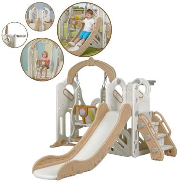 Imagem de Playground Infantil 4x1 Plástico Escorregador Balanço Cesta Multifuncional Brinqway Bw459