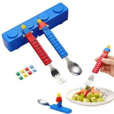 Imagem de Conjunto de talheres infantil estojo garfo colher bloco de montar - PE