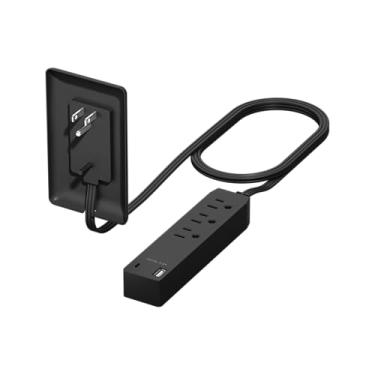 Imagem de LIDER Extensor De Tomada Com 3 Receptáculos, Usb Tipo A De 12 W E Usb Tipo C, Plugue De Placa De Parede Ultrafino Com Extensor De Cabo, Filtro De Linha De 3 Tomadas, Face Plana, Design Fino, Moderno