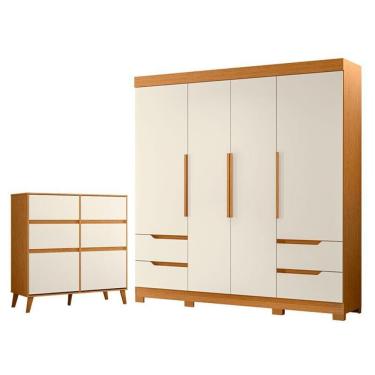 Imagem de Kit Guarda Roupa e Cômoda Sapateira Vivacce Dora 4 Portas 4 Gavetas MDP Off White Albatroz Móveis