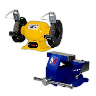 Imagem de Kit Motoesmeril Menegotti 150W ou 300W com Morsa Base Giratória, N5 + 