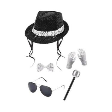Imagem de Conjunto De Acessórios Para Fantasia De Michael Jackson: Chapéu Fedora