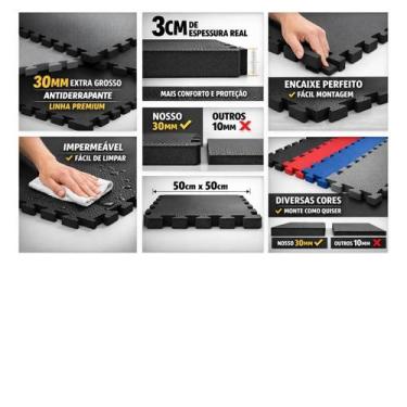 Imagem de Kit 6 Tatames Tapetes EVA 50x50x3cm 30mm PRETO Linha PREMIUM com Borda