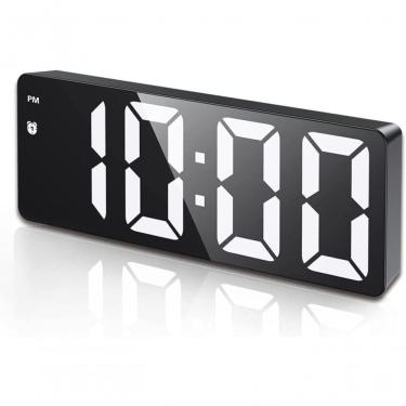 Imagem de Relógio Despertador Digital LED de Mesa com Visor de Temperatura Brilho Ajustável Controle de Voz Alarme 12-24H Bivolt