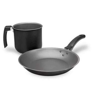 Imagem de Conjunto de Fervedor e Frigideira Antiaderente Pro-Flon em Alumínio Brinox Ruby Preto