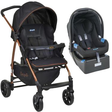Imagem de Conjunto Carrinho de Bebê Ecco Preto Cobre Travel System com Bebê Conforto Touring e Base para Auto - Burigotto