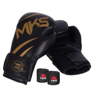 Imagem de Kit Luva de Boxe Mks Champions V3 Bandagem 2,55m Preto 14 Oz