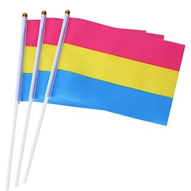 Imagem de 10 bandeira mão arco-íris, bandeira do orgulho gay, mini bandeira arco-íris com mastro, bandeira anti-ultravioleta listra costurada, decorações festa fim ano