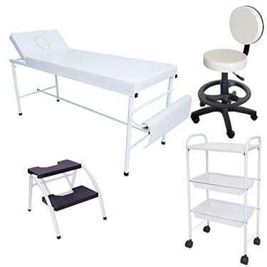 Imagem de Kit Estética Branco Maca Fixa, Mocho, Escada e Carrinho Auxi