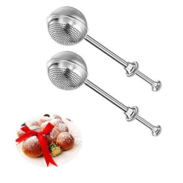 Imagem de 2 peças de açucareiro em pó para assar, varinha de pó de peneira de farinha com alça de mola, operação com uma mão para açúcar, farinha e especiarias, merengue em pó, utensílio de assar bolo