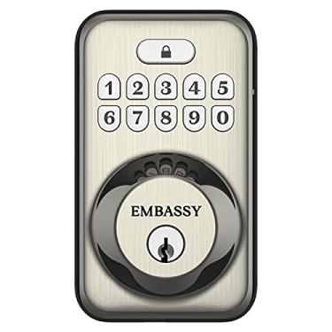 Imagem de Fechadura eletrônica de porta sem chave com teclado antimicrobiano iluminado e fechadura de segurança, armazena 20 códigos de usuário personalizados, bloqueio automático e de um botão, frontal, entrada, garagem ou escritório