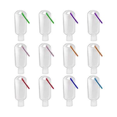 Imagem de Pacote com 12 garrafas de plástico transparente para viagem 60 ml à prova de vazamento recipientes de apertar recarregáveis tampa flip aprovada pela TSA cores aleatórias para acessórios de viagem cosméticos
