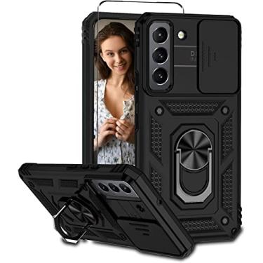 Imagem de Capa Samsung Galaxy s21 fe Capinha (com 2 pedaços de filme temperado Protetora) de Câmera Proteção de Tela Metal Parênteses Case (Preto)