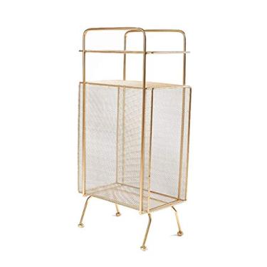 Imagem de KIZQYN Estante de livros moderna minimalista design de piso elegante sala de estar varanda quarto rack de revistas design elegante rack de metal para escritório em casa prateleira (cor: ouro)