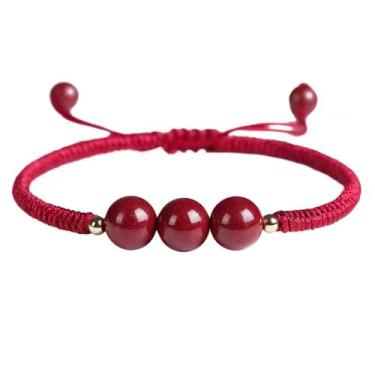 Imagem de HIGOH Pulseira de corda vermelha vermelhão natural este ano corda trançada à mão pulseira de corda vermelha vermelhão vento étnico corda artesanal, Adjustable size, Sem incrustações