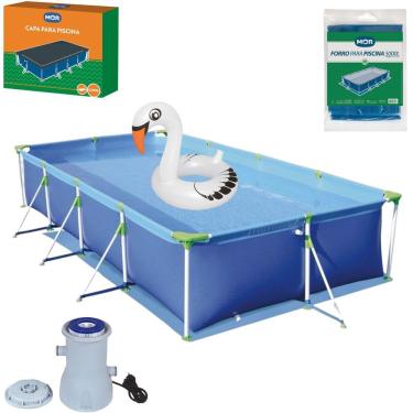 Imagem de Kit Piscina Premium 5000 Litros Capa Forro Filtro 2200L/h Boia Cisne Branco - Mor