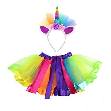 Imagem de Toyvian Saia de arco-íris para meninas com tiara de unicórnio para fantasias de desempenho, tamanho M