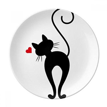 Imagem de Prato de sobremesa de gato em forma de coração decorativo de porcelana de 20,32 cm, jantar em casa