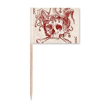 Imagem de Coringa Coringa Coroa Vermelha Esqueleto Padrão Cartão de Pôquer, Bandeiras de Palito de Dente, Topo de Decoração de Festa