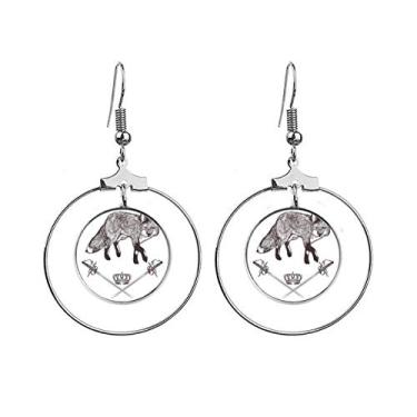 Imagem de Brincos de espada de raposa com coroa de animais estilo barroco pendente, joia circular