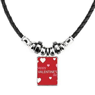Imagem de DIYthinker Colar de coração branco rosa vermelho dia dos namorados joia torque pingente de corda de couro