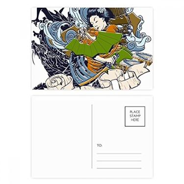 Imagem de Quimono japonês feminino Samurai espada conjunto de cartão postal aniversário cartão de agradecimento