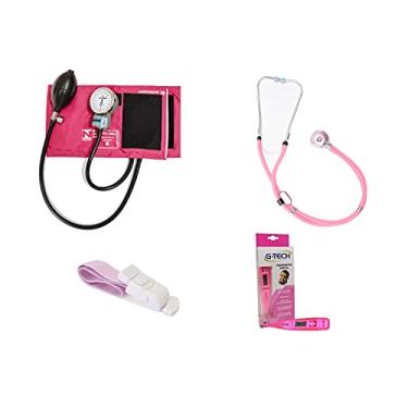Imagem de Kit Academico Esfigmomanometro + Garrote + Termometro + Case (Rosa)