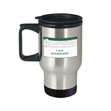 Imagem de Caneca de viagem I Love Spreadsheets – Caneca de chá divertido com isolamento de café de cacau quente – ideia de de Natal
