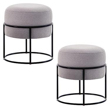 Imagem de Kit 2 Puffs Decorativos Redondos Squillo Pés em Aço Cinza/Preto - Gran Belo