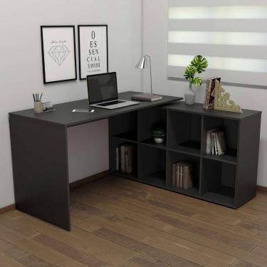 Imagem de Escrivaninha Mesa Em L Para Home Office E Escritório 8 Nichos Nero II Artany Preto
