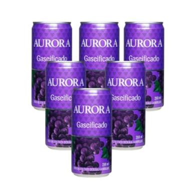Imagem de 6 und Suco De Uva Tinto Gaseificado 100% Suco Aurora 269 Ml Lata Refrigerante Natural e Saudável