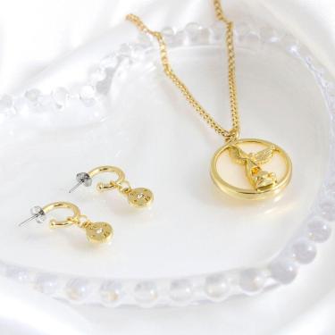 Imagem de Colar Corrente Grumet São Miguel Arcanjo e Brinco Fé com Cristal Banhado a Ouro + Caixa Case Promocional