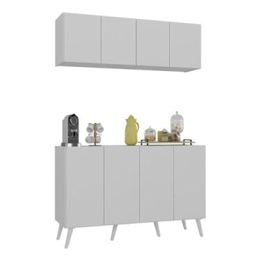Imagem de Conjunto Cantinho do Café Retrô Armário e Aparador 4 portas Multimóveis Mp1084 Branco