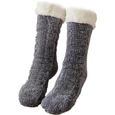 Imagem de IFFANY Meias femininas fofas, meias térmicas de Natal, meias de cama, meias de inverno confortáveis macias grossas felpudas antiderrapantes, Cinza escuro, One Size