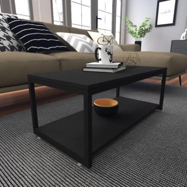 Imagem de Mesa De Centro Sala Industrial Preta Quadrada Retangular Mesinha De Centro Sala Madeira