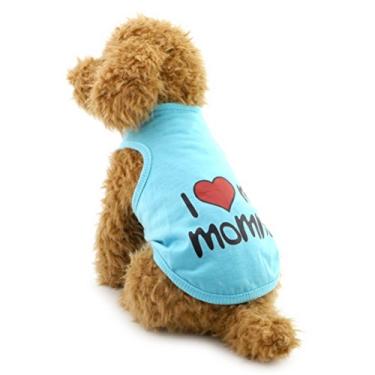 Imagem de ZUNEA Camiseta regata I Love My Mommy para cachorro pequeno camiseta areia praia algodão filhote gato cachorro yorkshire chihuahua roupas azul GG