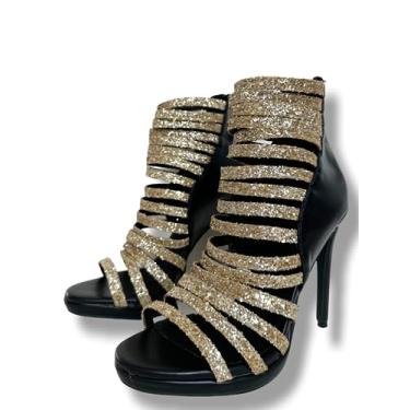 Imagem de Frankie Hsu Bota feminina sexy stiletto tornozelo salto alto, preto dourado glitter designer sandália estilo, grande tamanho 38-50 sapatos para mulheres homens, Preto, 18